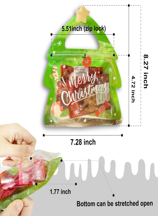 AOKELEON 20 Pcs Christmas Tree Treat Bags with Handle, Resealable & Stand-up Bottom for Holiday Party Candy - Image 2